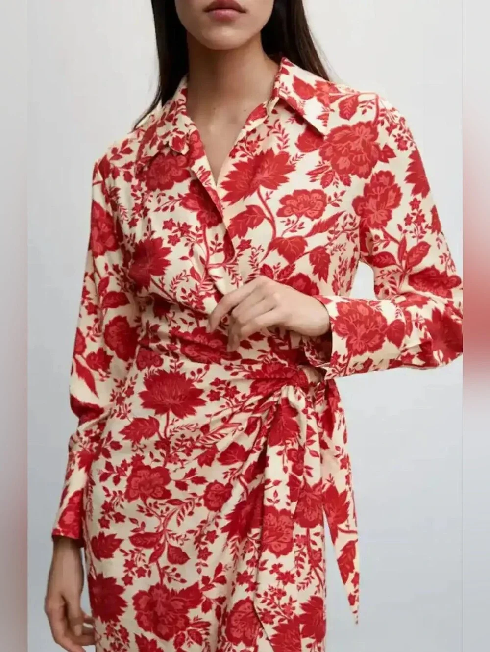 MANGO Women's Floral Wrap Dress Size 2 - Picture 3 of 10